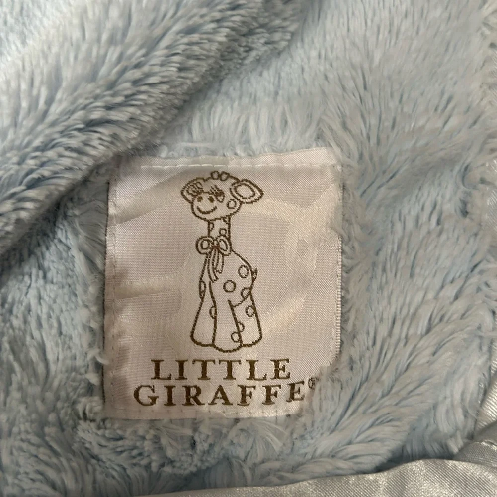 Little Giraffe Luxe Baby Blanket Blue Satin Trim 30x35 Faux Fur Made USA